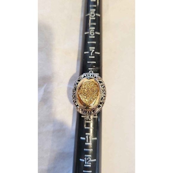 Sterling Silver Large Gold Drusy Ring Size 9 - Picture 3 of 8